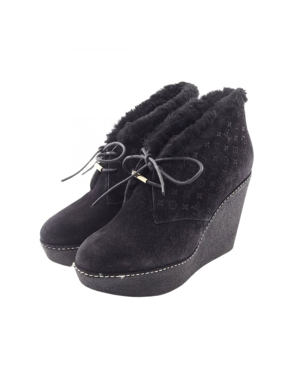 Louis Vuitton Boots Monogram Wedge Sole Short Suede Shearling